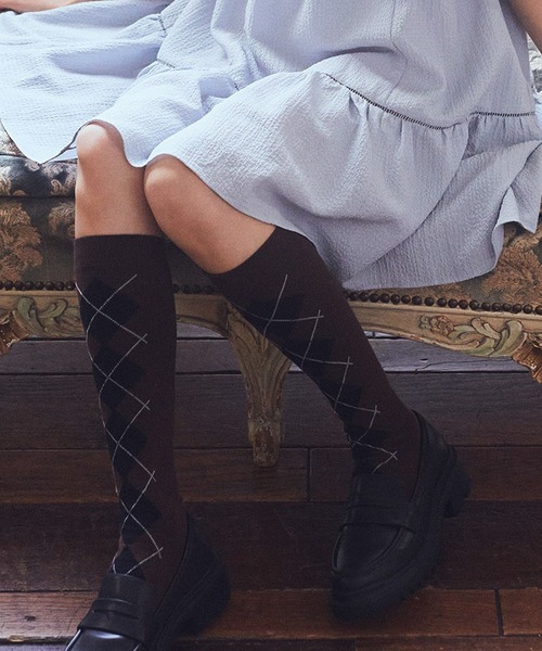 earth music&ecology（アースミュージックアンドエコロジー）の「アーガイルソックス（ソックス/靴下・レディース・ブラウン/チャコールグレー/オフホワイト・21-24）」の19枚目の写真