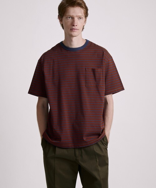 Saturdays NYC(サタデーズ ニューヨークシティ )の「Striped Ringer Relaxed SS Tee(Tシャツ/カットソー・メンズ・ワイン/ブラック・S/L/XL/M)」の3枚目の写真