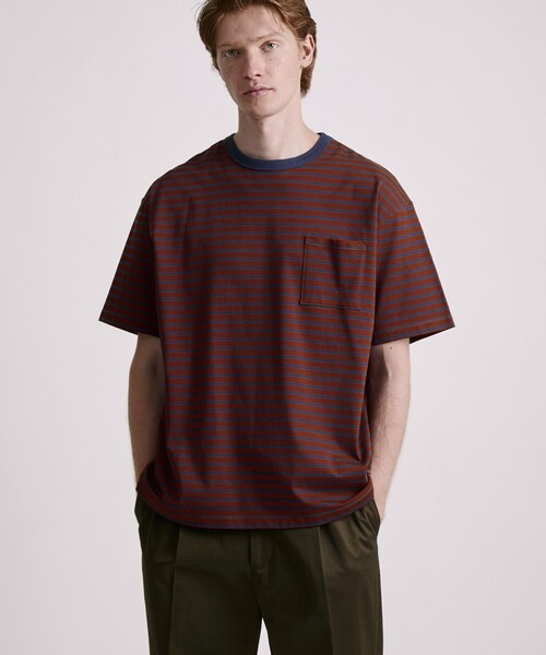 Saturdays NYC(サタデーズ ニューヨークシティ )の「Striped Ringer Relaxed SS Tee(Tシャツ/カットソー・メンズ・ワイン/ブラック・S/L/XL/M)」の1枚目の写真