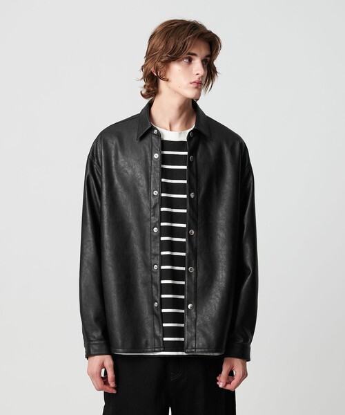 MONKEY TIME(モンキータイム)の「レザーライク CPO シャツ(シャツ/ブラウス・メンズ・ブラック・S/M/L/XL)」の1枚目の写真