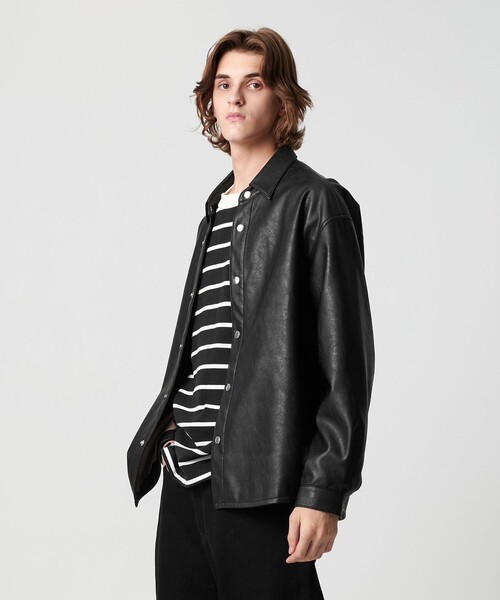 MONKEY TIME(モンキータイム)の「レザーライク CPO シャツ(シャツ/ブラウス・メンズ・ブラック・S/M/L/XL)」の2枚目の写真