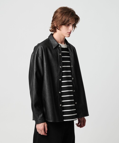 MONKEY TIME(モンキータイム)の「レザーライク CPO シャツ(シャツ/ブラウス・メンズ・ブラック・S/M/L/XL)」の4枚目の写真