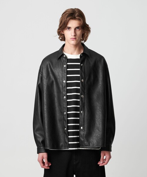 MONKEY TIME(モンキータイム)の「レザーライク CPO シャツ(シャツ/ブラウス・メンズ・ブラック・S/M/L/XL)」の5枚目の写真