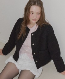 GIUNON | collarless short jacket coat / カラーレスショートジャケットコート(ノーカラーコート)