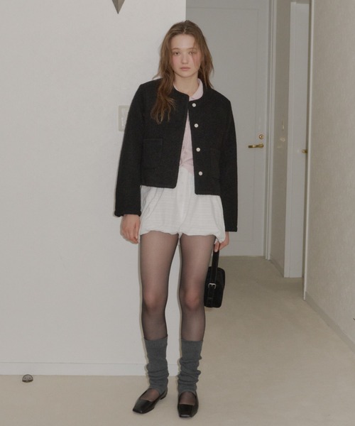 GIUNON(ジウノン)の「collarless short jacket coat / カラーレスショートジャケットコート(ノーカラーコート・レディース・アイボリー/ブラック・FREE)」の20枚目の写真