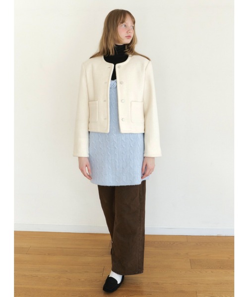 GIUNON(ジウノン)の「collarless short jacket coat / カラーレスショートジャケットコート(ノーカラーコート・レディース・アイボリー/ブラック・FREE)」の13枚目の写真