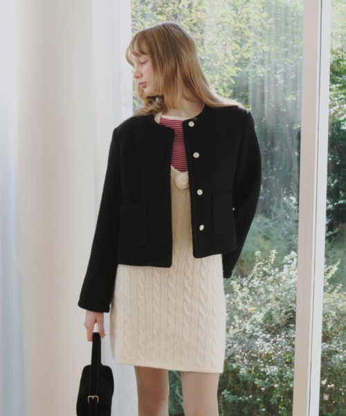 collarless short jacket coat / カラーレスショートジャケットコート