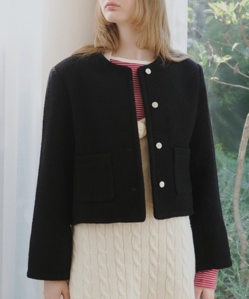 collarless short jacket coat / カラーレスショートジャケットコート