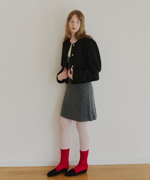 collarless short jacket coat / カラーレスショートジャケットコート
