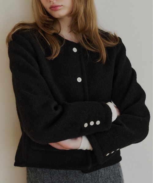 セール】collarless short jacket coat / カラーレスショート