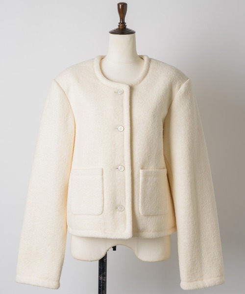 GIUNON カラーレスショートジャケットコート セール】collarless short jacket coat / カラーレスショート