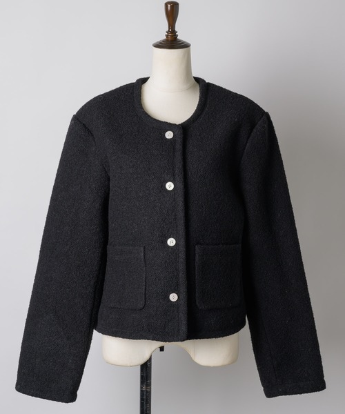 collarless short jacket coat / カラーレスショートジャケットコート