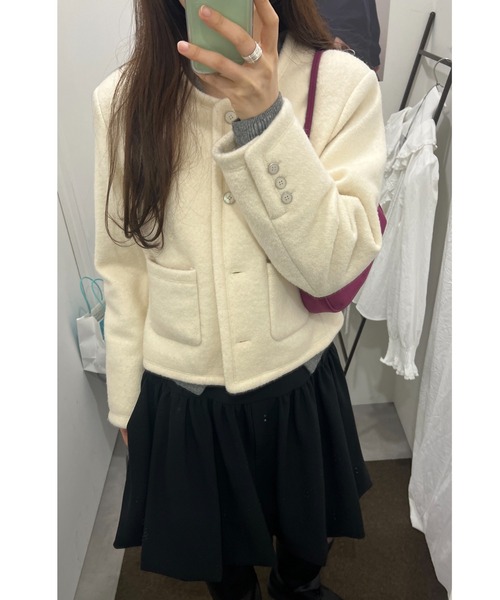 collarless short jacket coat / カラーレスショートジャケットコート