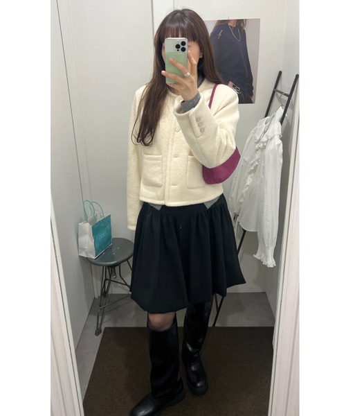 collarless short jacket coat / カラーレスショートジャケットコート