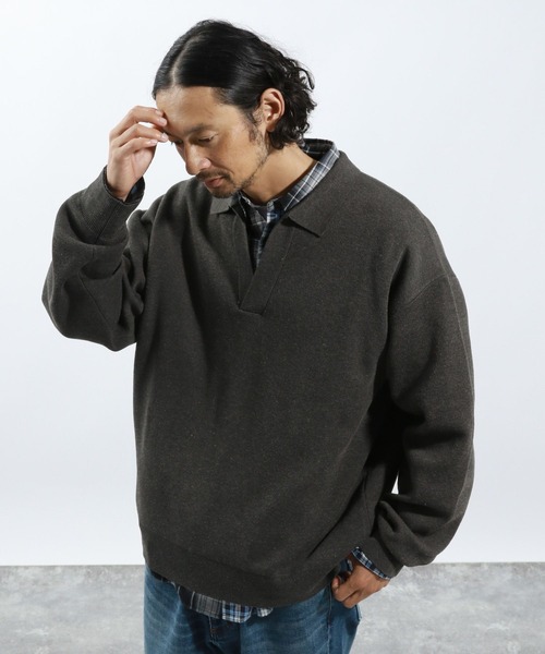 BAYFLOW（ベイフロー）の「鹿の子スキッパーポロシャツ（ポロシャツ・メンズ・ブラウン/グレー・MEDIUM/LARGE）」の5枚目の写真