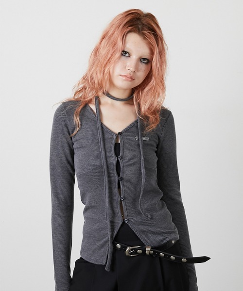 led.tokyo(レッドトウキョウ)の「【led.tokyo】CHOKER SET LIB TOPS/チョーカーセットリブトップス(ニット/セーター・レディース・ブラック/グレー・FREE)」の2枚目の写真