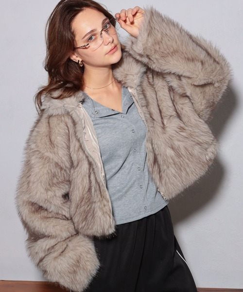 エンバ ✨ ベージュ系 女優襟 ファーコート ボリューム Lサイズ相当 厚肉 エンバ ✨ ベージュ系 女優襟 ファーコート ボリューム Lサイズ