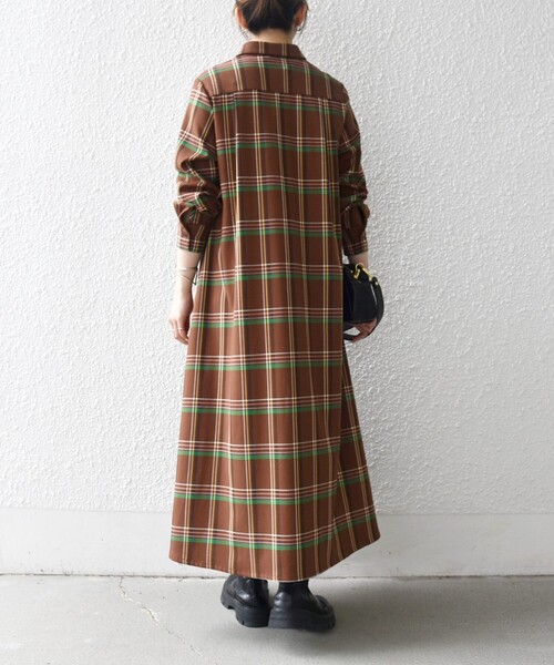 SHIPS any:〈洗濯機可能〉チェック Aライン フレア シャツ ワンピース