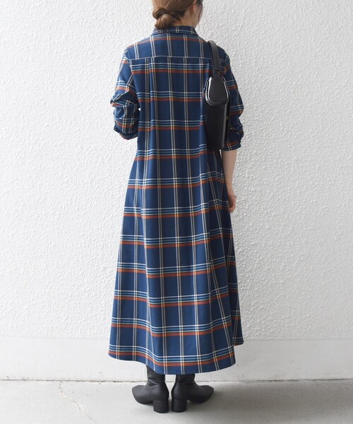 SHIPS any:〈洗濯機可能〉チェック Aライン フレア シャツ ワンピース