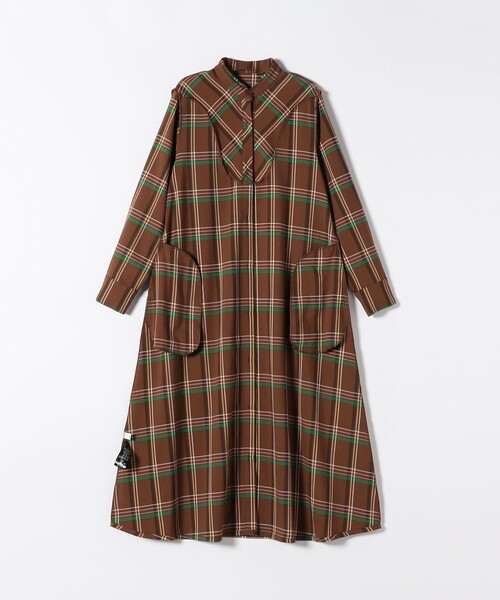 SHIPS any:〈洗濯機可能〉チェック Aライン フレア シャツ ワンピース