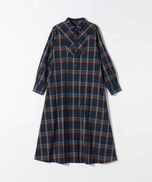 SHIPS any:〈洗濯機可能〉チェック Aライン フレア シャツ ワンピース