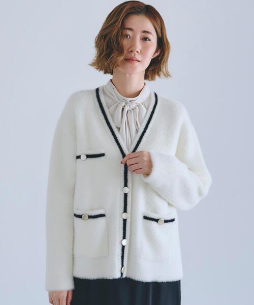 grove(グローブ)の「軽やかフェザーで魅せる、クラシカルな主役カーディガン(カーディガン/ボレロ・レディース・アイボリー系4/ナチュラル/ベージュ/チャコール・02/03/01/04/05)」の5枚目の写真