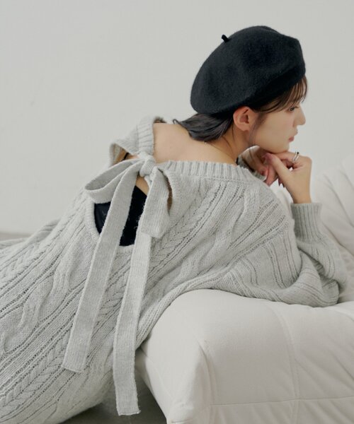 Chico（チコ）の「バックオープンケーブルルーズワンピース（ワンピース・レディース・ピンク/グレー/アイボリー/ブラウン・FREE）」の3枚目の写真