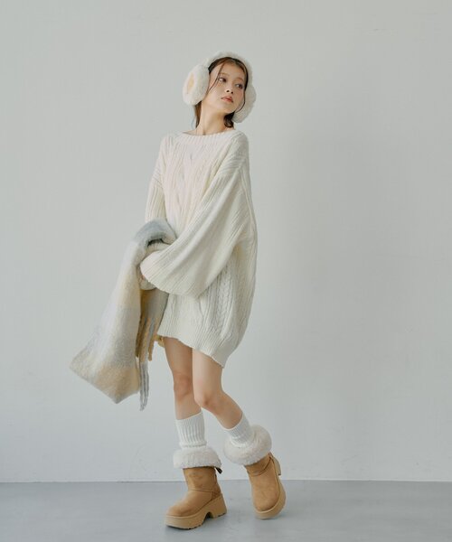 Chico（チコ）の「バックオープンケーブルルーズワンピース（ワンピース・レディース・ピンク/グレー/アイボリー/ブラウン・FREE）」の19枚目の写真