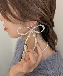 ニッケルフリー パールビーズバブルリボンフープピアス