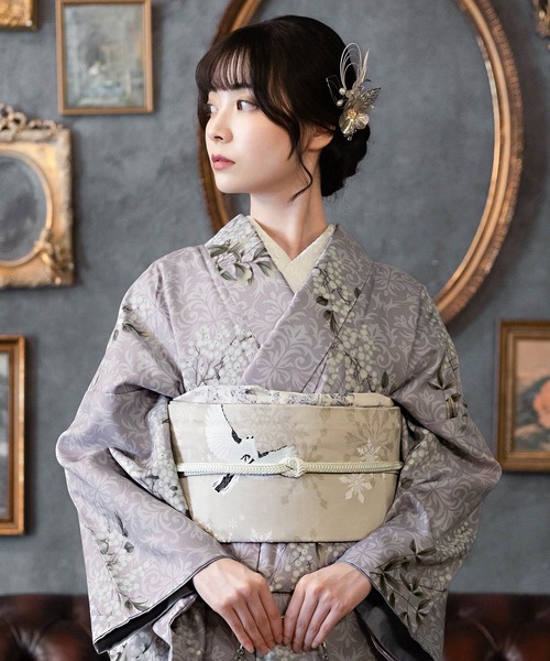 kimonomachi(キモノマチ)の「レディース 洗える着物 2点セット (袷着物+京袋帯) M/L サイズ KIMONOMACHI オリジナル 銀木犀 白木蓮 アラベスク南天 牡丹 2025-26新作 着物2点セット 小紋 福袋(着物・レディース・ブラック/キナリ/ダークブラウン/チャコールグレー/ラベンダー/ブラック系/モーブ系/グレイッシュベージュ・M/L)」の7枚目の写真
