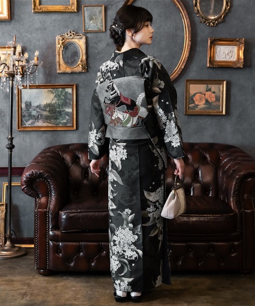 セール】レディース 洗える着物 2点セット (袷着物+京袋帯) M/L サイズ