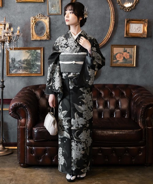 セール】レディース 洗える着物 2点セット (袷着物+京袋帯) M/L サイズ