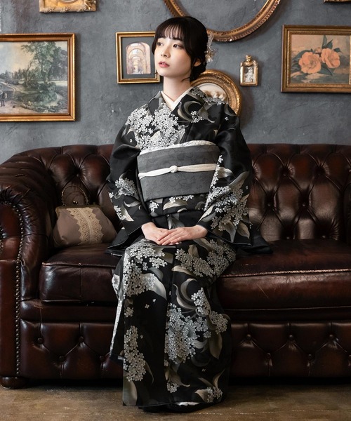 kimonomachi(キモノマチ)の「レディース 洗える着物 2点セット (袷着物+京袋帯) M/L サイズ KIMONOMACHI オリジナル 銀木犀 白木蓮 アラベスク南天 牡丹 2025-26新作 着物2点セット 小紋 福袋(着物・レディース・ブラック/キナリ/ダークブラウン/チャコールグレー/ラベンダー/ブラック系/モーブ系/グレイッシュベージュ・M/L)」の10枚目の写真