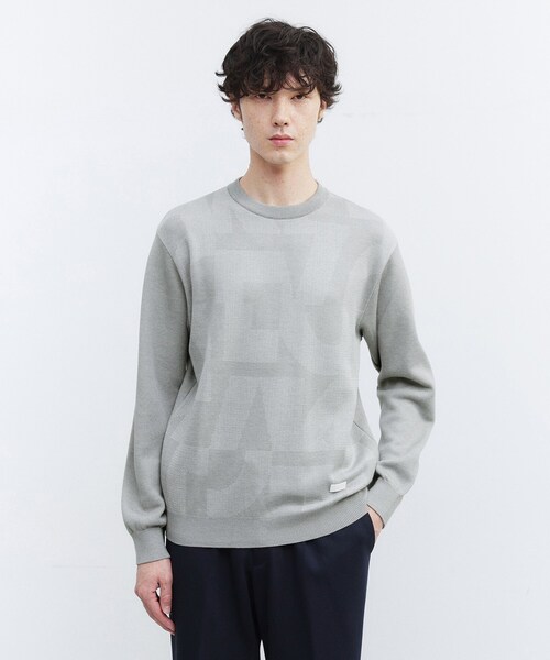 TAKEO KIKUCHI（タケオキクチ）の「【Made in JAPAN】ビッグチェック＆スライドパズル柄 ニット（ニット/セーター・メンズ・ライトグレー系3/ネイビー系1/ブラウン系2/ブラウン系その他4/ネイビー系3・02/03/04）」の2枚目の写真