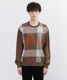 【Made in JAPAN】ビッグチェック＆スライドパズル柄 ニット