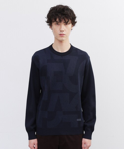 TAKEO KIKUCHI（タケオキクチ）の「【Made in JAPAN】ビッグチェック＆スライドパズル柄 ニット（ニット/セーター・メンズ・ライトグレー系3/ネイビー系1/ブラウン系2/ブラウン系その他4/ネイビー系3・02/03/04）」の7枚目の写真