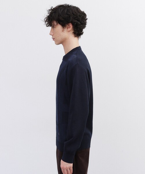 TAKEO KIKUCHI（タケオキクチ）の「【Made in JAPAN】ビッグチェック＆スライドパズル柄 ニット（ニット/セーター・メンズ・ライトグレー系3/ネイビー系1/ブラウン系2/ブラウン系その他4/ネイビー系3・02/03/04）」の8枚目の写真