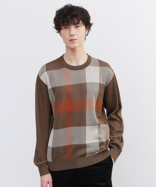 TAKEO KIKUCHI（タケオキクチ）の「【Made in JAPAN】ビッグチェック＆スライドパズル柄 ニット（ニット/セーター・メンズ・ライトグレー系3/ネイビー系1/ブラウン系2/ブラウン系その他4/ネイビー系3・02/03/04）」の14枚目の写真