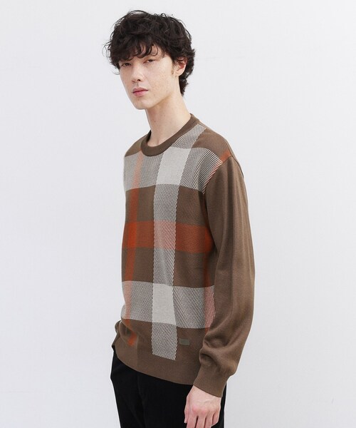 TAKEO KIKUCHI（タケオキクチ）の「【Made in JAPAN】ビッグチェック＆スライドパズル柄 ニット（ニット/セーター・メンズ・ライトグレー系3/ネイビー系1/ブラウン系2/ブラウン系その他4/ネイビー系3・02/03/04）」の15枚目の写真