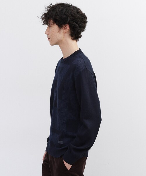 TAKEO KIKUCHI（タケオキクチ）の「【Made in JAPAN】ビッグチェック＆スライドパズル柄 ニット（ニット/セーター・メンズ・ライトグレー系3/ネイビー系1/ブラウン系2/ブラウン系その他4/ネイビー系3・02/03/04）」の16枚目の写真