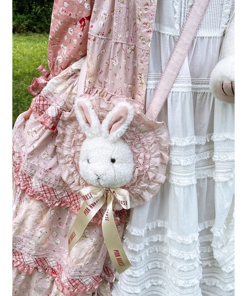 ピンクハウス　うさぎの顔付きポシェット　ピンク うさぎ顔ぐるみ付きサークルフリルポシェット（ショルダーバッグ