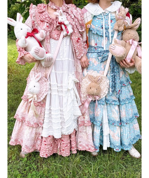 うさぎ顔ぐるみ付きサークルフリルポシェット（ショルダーバッグ