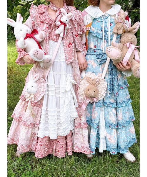 うさぎ顔ぐるみ付きサークルフリルポシェット（ショルダーバッグ