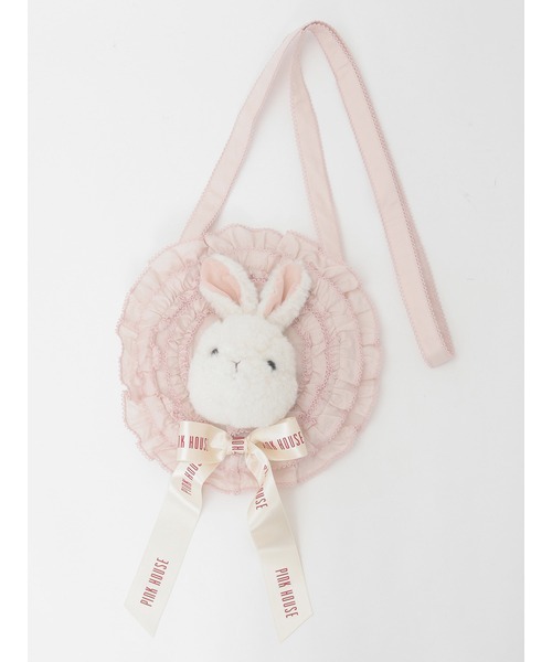 うさぎ顔ぐるみ付きサークルフリルポシェット（ショルダーバッグ