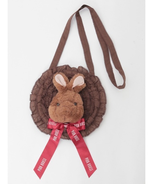 うさぎ顔ぐるみ付きサークルフリルポシェット（ショルダーバッグ