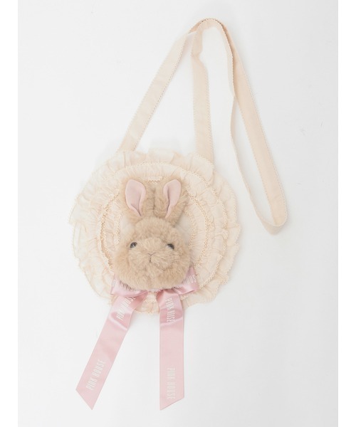 うさぎ顔ぐるみ付きサークルフリルポシェット（ショルダーバッグ