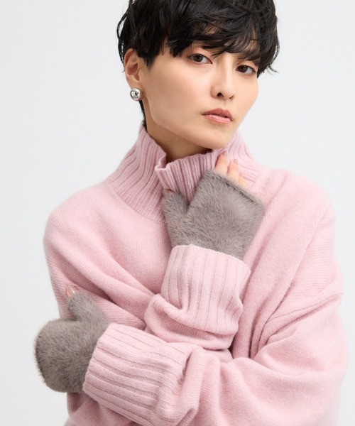 BARNYARDSTORM（バンヤードストーム）の「BARNYARDSTORM / シャギーアームウォーマー（手袋・レディース・ネイビー/グレー・FREE）」の6枚目の写真