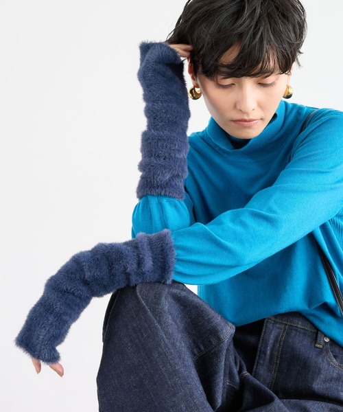 BARNYARDSTORM（バンヤードストーム）の「BARNYARDSTORM / シャギーアームウォーマー（手袋・レディース・ネイビー/グレー・FREE）」の7枚目の写真