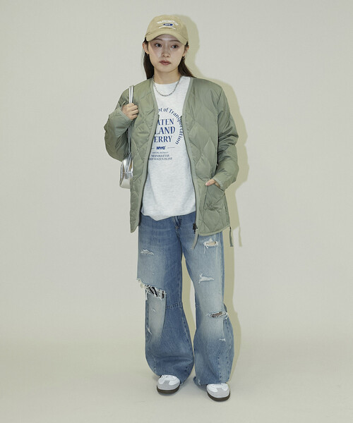 PUBLUX（パブリュクス）の「TAION/タイオン MILITARY W-ZIP V NECK DOWN JK　限定展開/ミリタリー ダブルジップ Vネック ダウン ジャケット（ダウンジャケット/コート・レディース・オリーブ/ブラック・LARGE/MEDIUM/X-LARGE）」の20枚目の写真