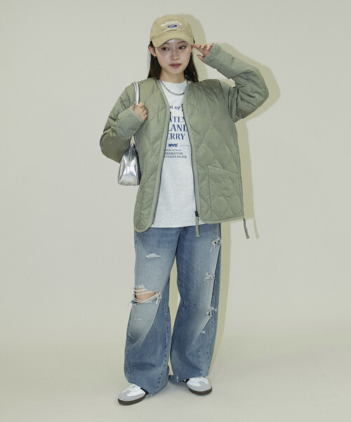 PUBLUX（パブリュクス）の「TAION/タイオン MILITARY W-ZIP V NECK DOWN JK　限定展開/ミリタリー ダブルジップ Vネック ダウン ジャケット（ダウンジャケット/コート・レディース・オリーブ/ブラック・LARGE/MEDIUM/X-LARGE）」の21枚目の写真